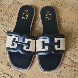 Yoki Women's Black and Tan Slide Sandals
